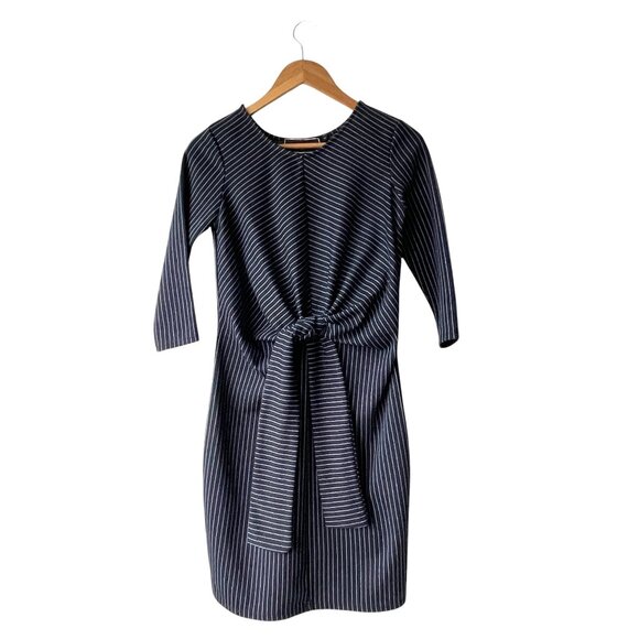 Almatrichi Spain Classic Elegant Navy Striped Dress with tie front detail - Picture 1 of 10